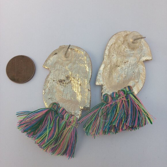 Enormous, Outrageous Rhinestone Parrot Earrings - Picture 2 of 2